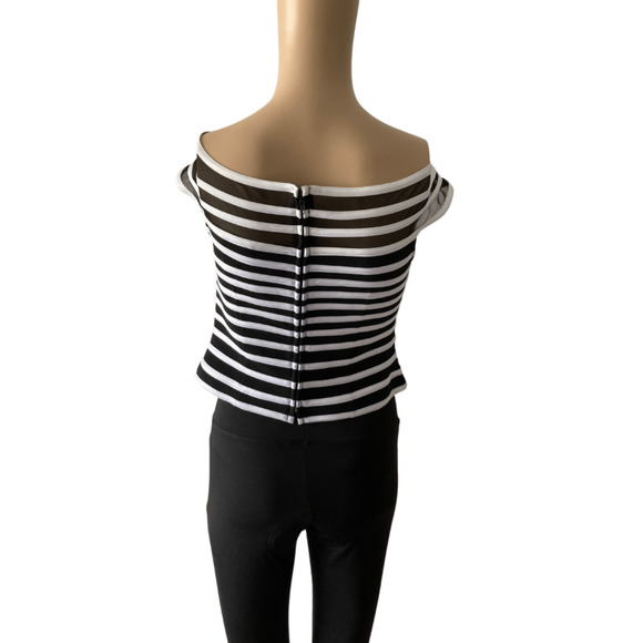 PURE Collection JS Collections Petites striped mesh peplum US size 8 top - Picture 2 of 9